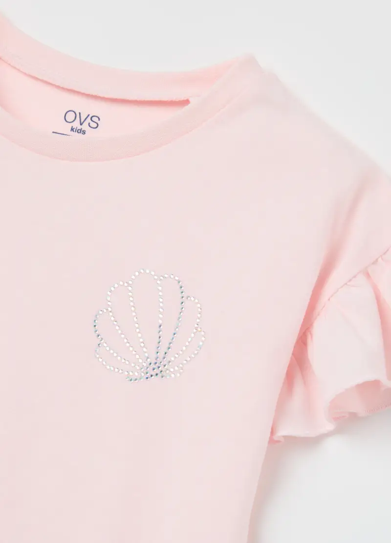 T-shirt Rosa In Cotone Con Strass, Bambina, Rosa miniatura 3