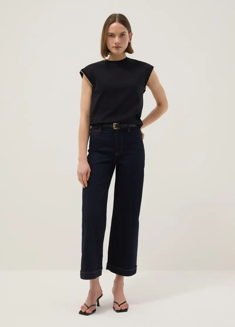 T-shirt Senza Maniche In Puro Cotone Nera Regular Fit, Donna, Nero miniatura 2