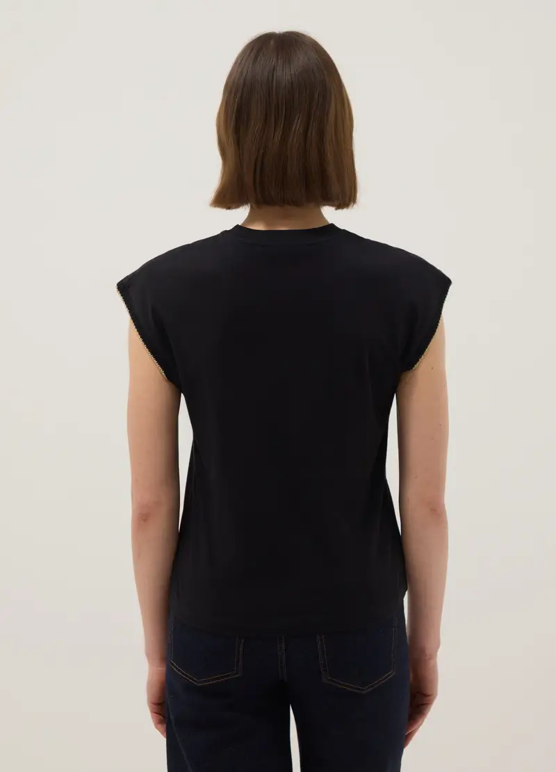 T-shirt Senza Maniche In Puro Cotone Nera Regular Fit, Donna, Nero miniatura 3