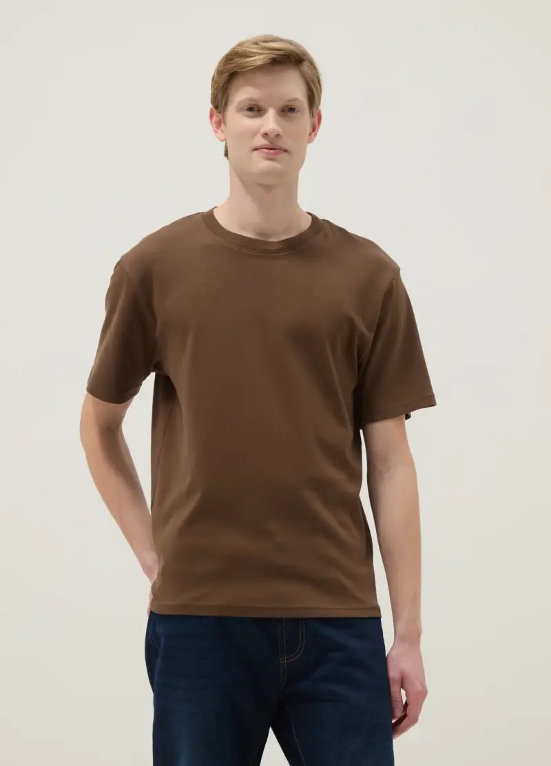 T-shirt The Iconic Tee Marrone In Puro Cotone Relaxed Fit, Uomo, Marrone miniatura 3