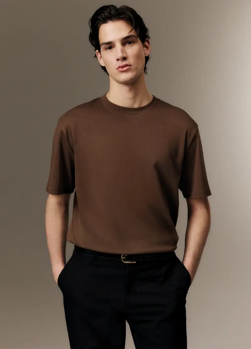 T-shirt The Iconic Tee Marrone In Puro Cotone Relaxed Fit, Uomo, Marrone