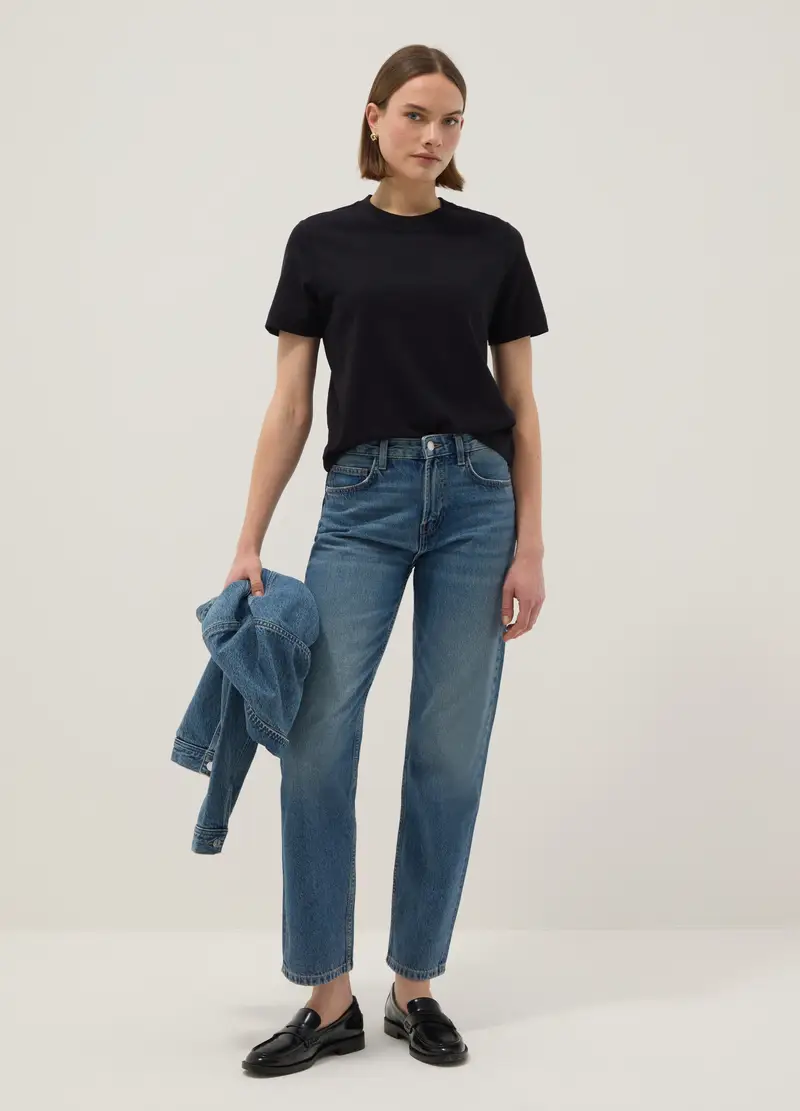 T-shirt The Iconic Tee Nera In Puro Cotone Relaxed Fit, Donna, Nero