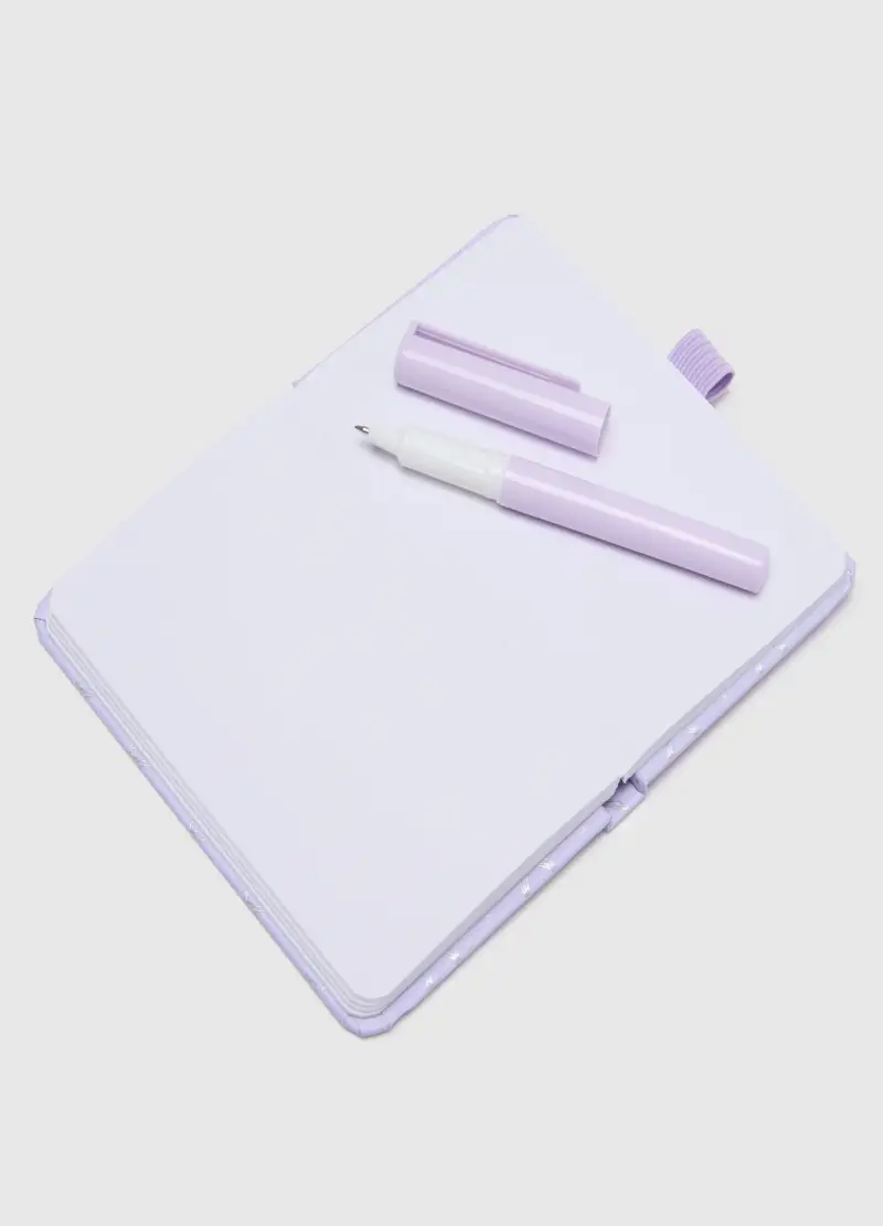 Taccuino In Carta Viola Con Chiusura Elastica E Penna, Donna, Viola miniatura 3