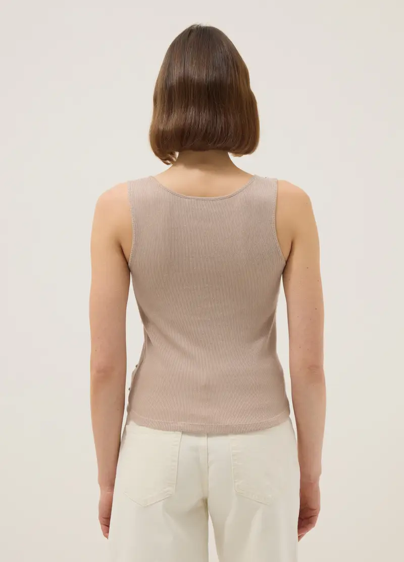 Tank Top Beige Regular Fit Con Applicazioni Metalliche, Donna, Beige miniatura 3