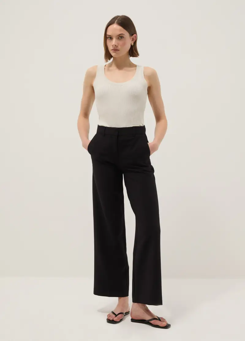 Tank Top Fitted In Misto Viscosa Bianco, Donna, Bianco