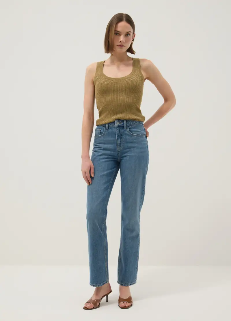 Tank Top Fitted In Misto Viscosa Marrone, Donna, Marrone miniatura 2