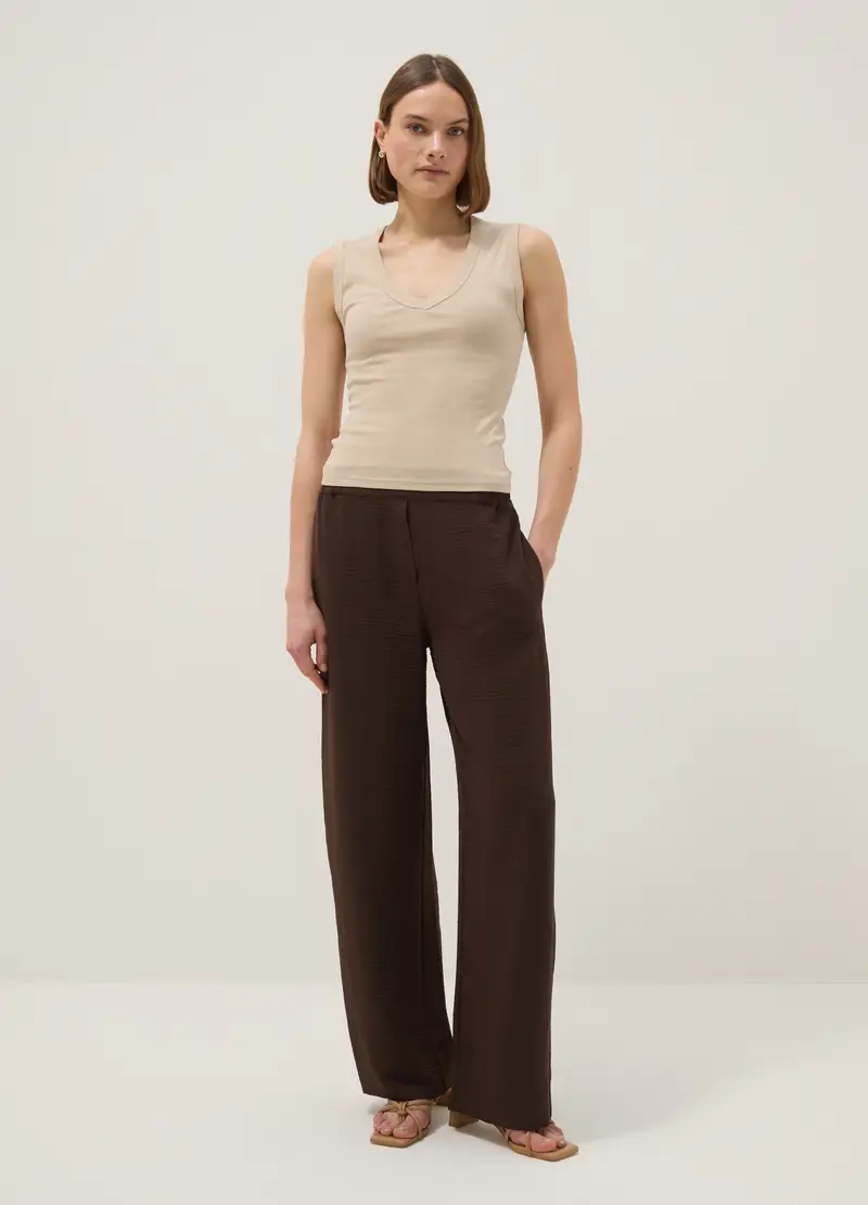 Tank Top In Puro Cotone Beige Regular Fit Con Collo A V, Donna, Beige miniatura 2