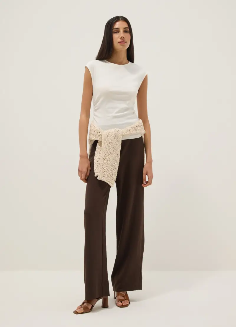 Tank Top In Puro Cotone Bianco Regular Fit, Donna, Bianco miniatura 2