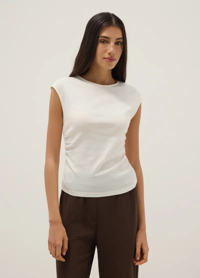 Tank Top In Puro Cotone Bianco Regular Fit, Donna, Bianco miniatura 3