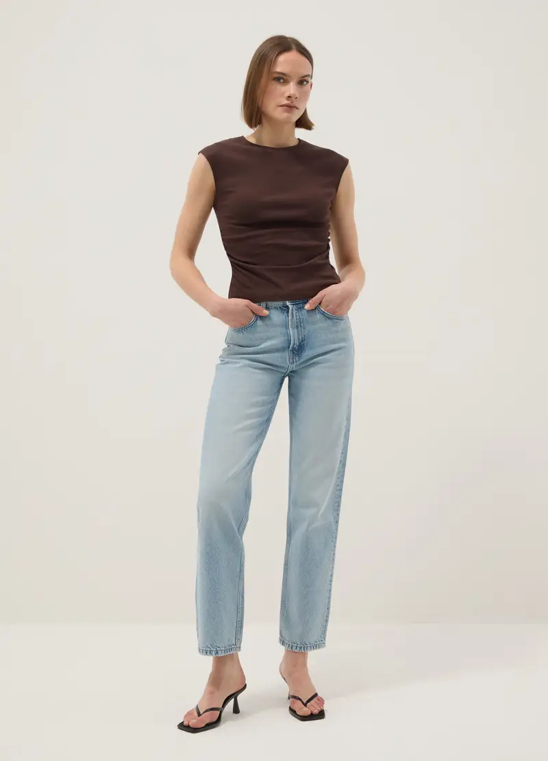 Tank Top In Puro Cotone Marrone Regular Fit, Donna, Marrone miniatura 2