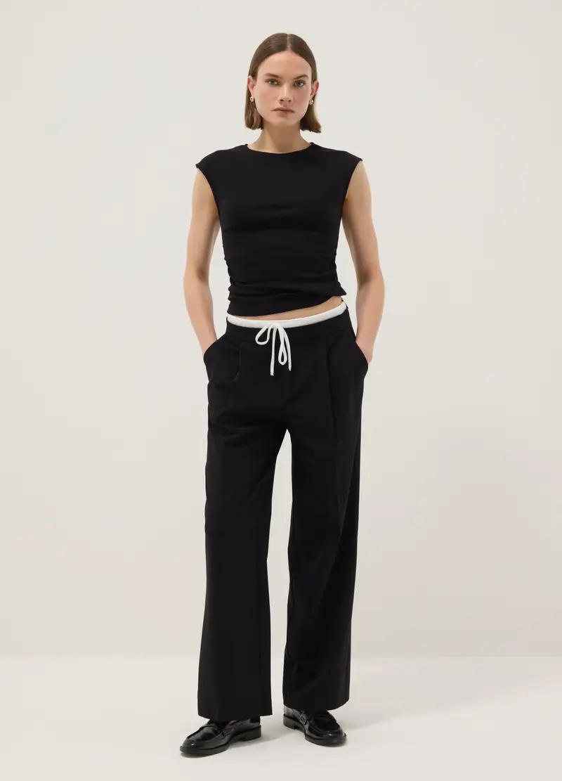 Tank Top In Puro Cotone Nero Regular Fit, Donna, Nero miniatura 2