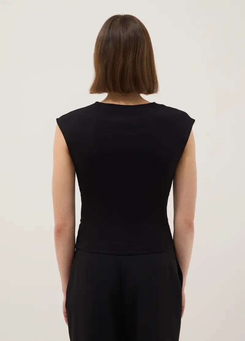 Tank Top In Puro Cotone Nero Regular Fit, Donna, Nero miniatura 3