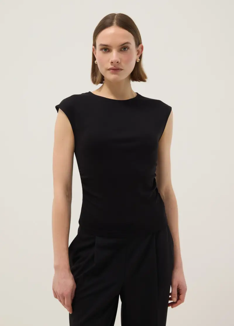 Tank Top In Puro Cotone Nero Regular Fit, Donna, Nero