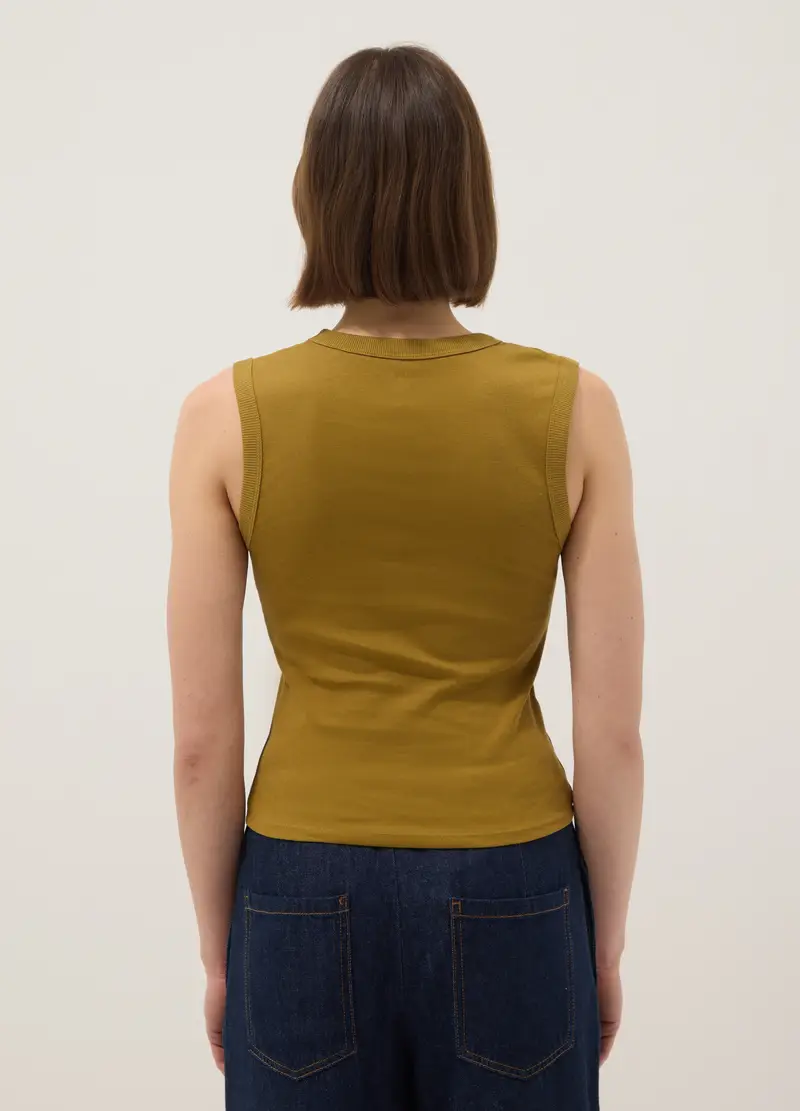 Tank Top In Puro Cotone Verde Regular Fit Con Collo A V, Donna, Verde miniatura 3