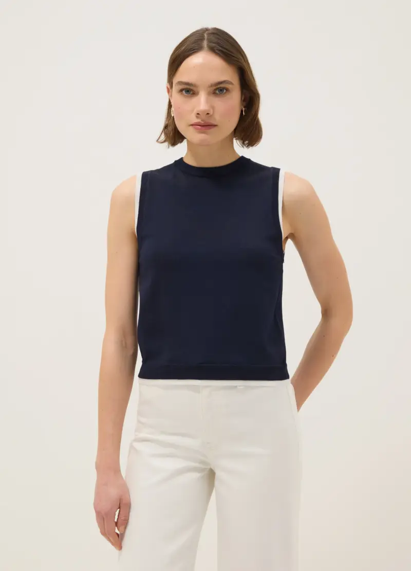 Tank Top Senza Maniche In Misto Viscosa Blu Regular Fit, Donna, Blu