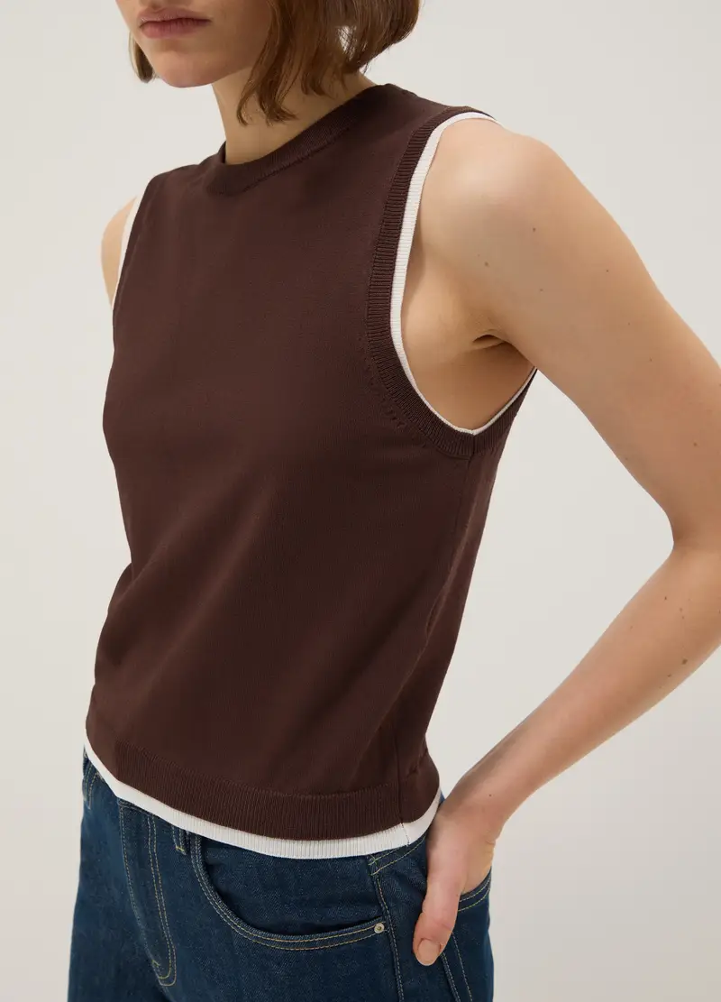 Tank Top Senza Maniche In Misto Viscosa Marrone Regular Fit, Donna, Marrone