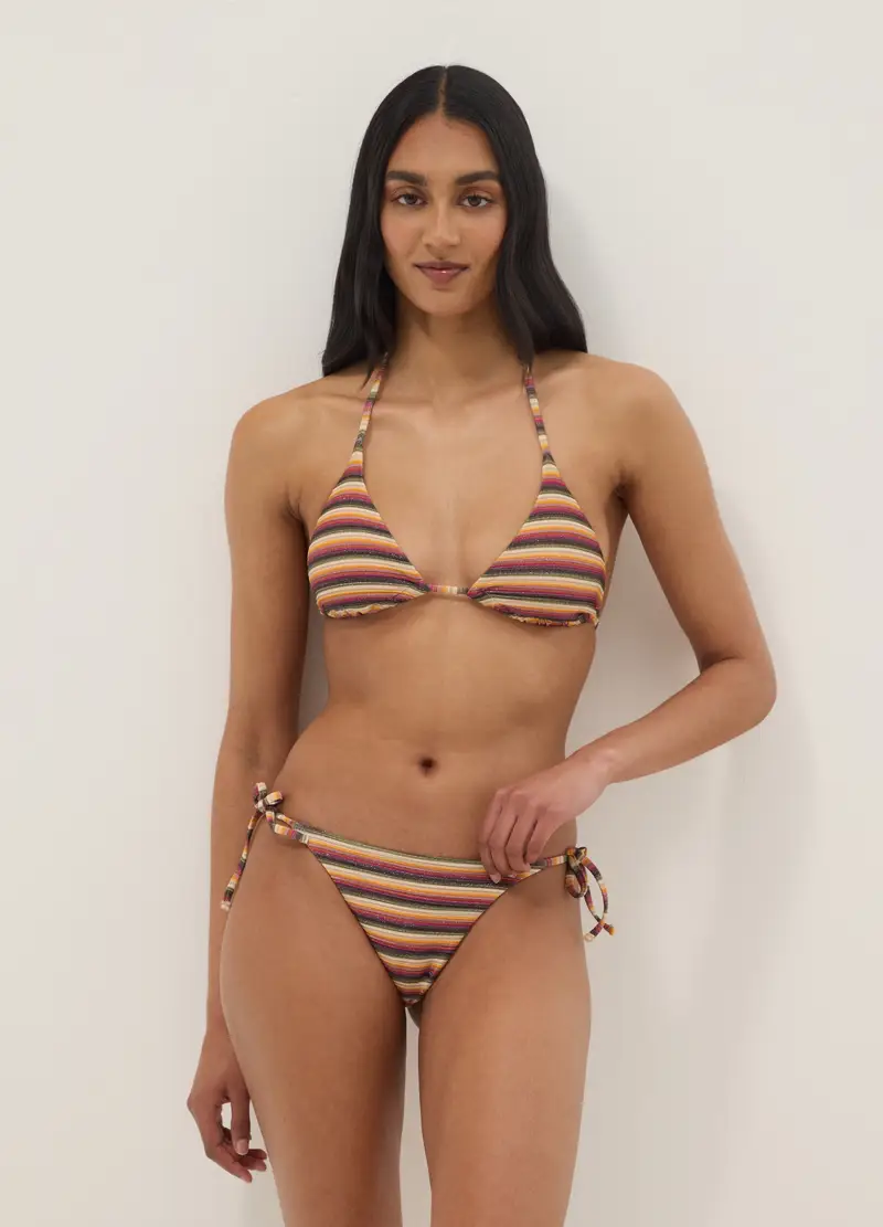 Top Bikini A Triangolo In Tessuto Elasticizzato A Righe Multicolor, Donna, Multicolor miniatura 2
