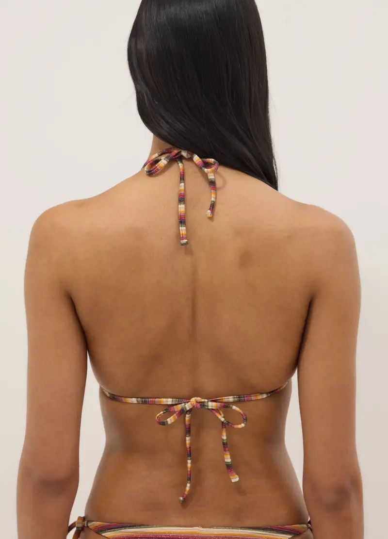 Top Bikini A Triangolo In Tessuto Elasticizzato A Righe Multicolor, Donna, Multicolor miniatura 3