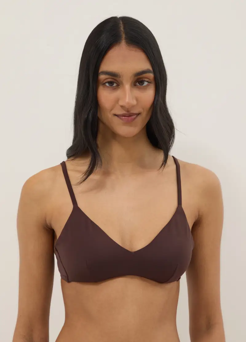 Top Bikini A Triangolo Marrone Con Imbottitura Removibile, Donna, Marrone