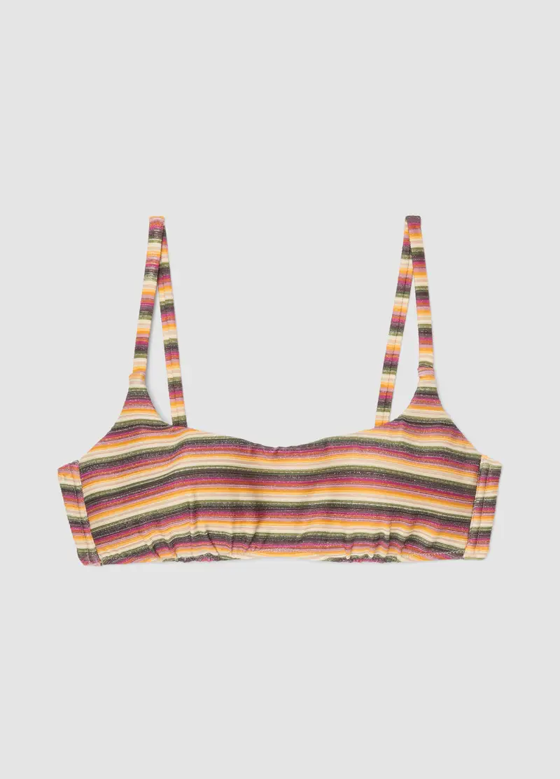 Top Bikini Bralette In Tessuto Elasticizzato A Righe Multicolor, Donna, Multicolor