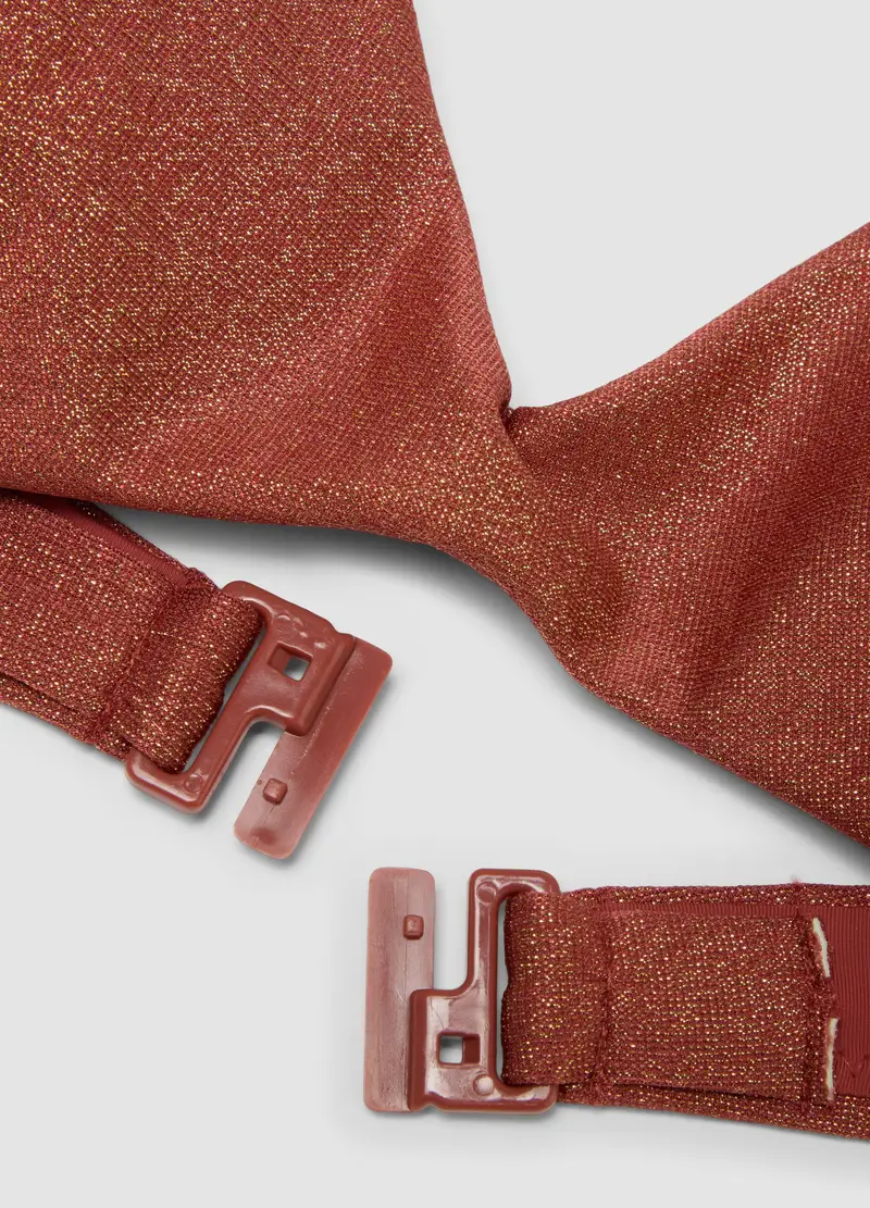 Top Bikini Elasticizzato Marrone Con Imbottitura E Texture Glitterata, Donna, Marrone miniatura 2