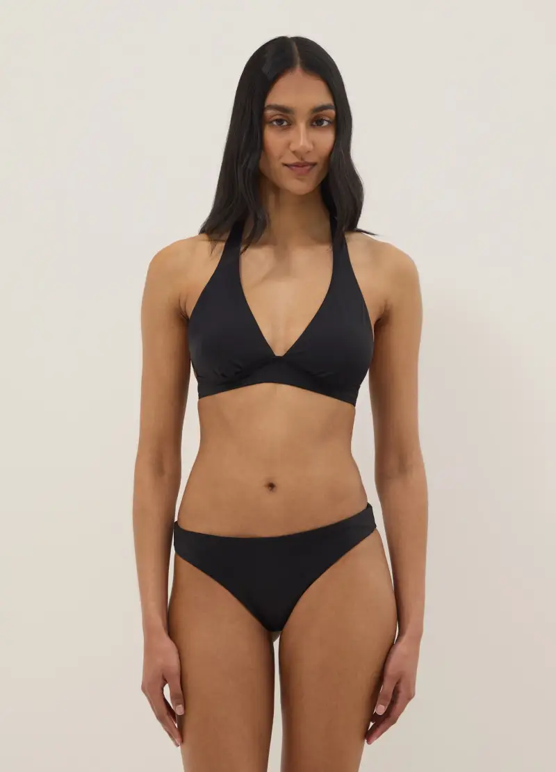 Top Bikini Elasticizzato Nero A Triangolo, Donna, Nero miniatura 2
