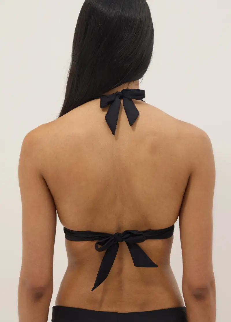 Top Bikini Elasticizzato Nero A Triangolo, Donna, Nero miniatura 3