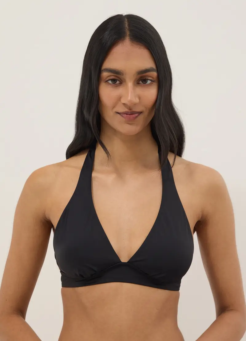 Top Bikini Elasticizzato Nero A Triangolo, Donna, Nero