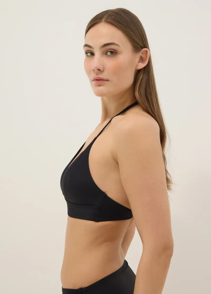 Top Bikini Elasticizzato Nero Con Imbottitura Removibile, Donna, Nero miniatura 3