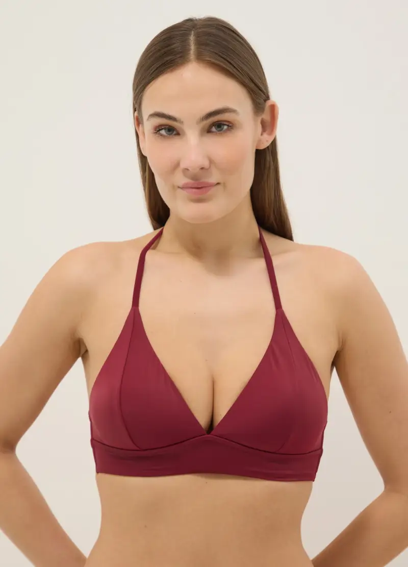 Top Bikini Elasticizzato Rosso Con Imbottitura Removibile, Donna, Rosso