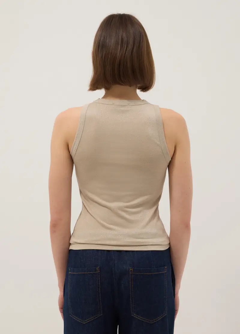 Top Glitterato Beige Regular Fit Con Spalline Sottili, Donna, Beige miniatura 3