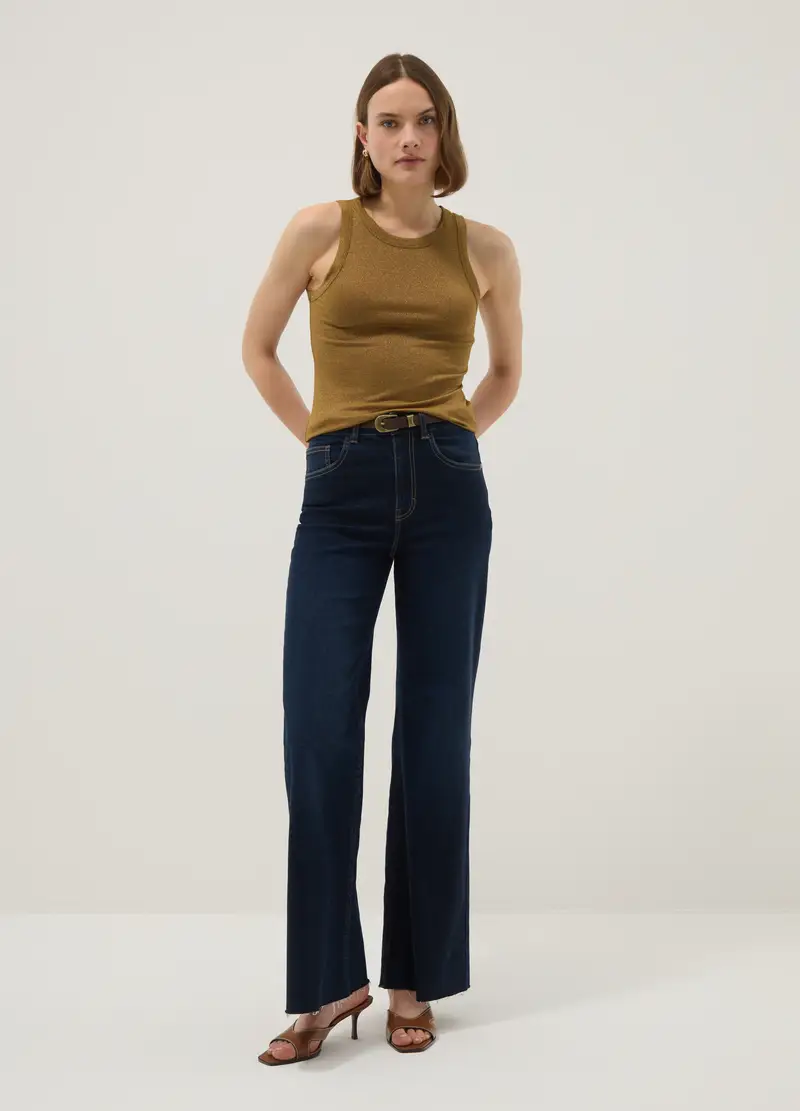 Top Glitterato Giallo Regular Fit Con Spalline Sottili, Donna, Giallo miniatura 2