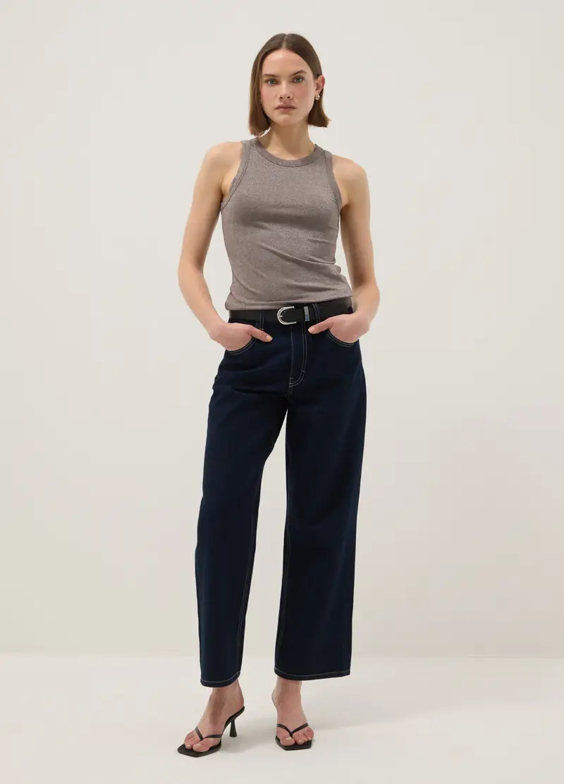 Top Glitterato Grigio Regular Fit Con Spalline Sottili, Donna, Grigio miniatura 2