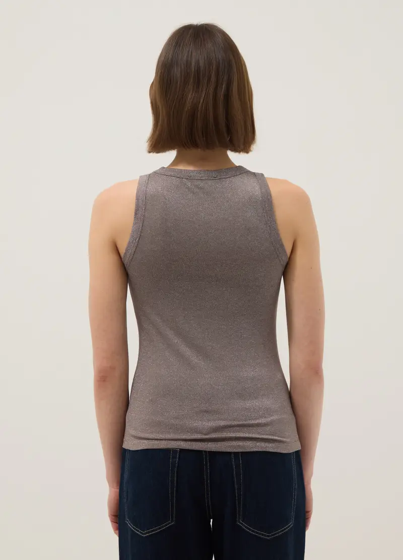 Top Glitterato Grigio Regular Fit Con Spalline Sottili, Donna, Grigio miniatura 3