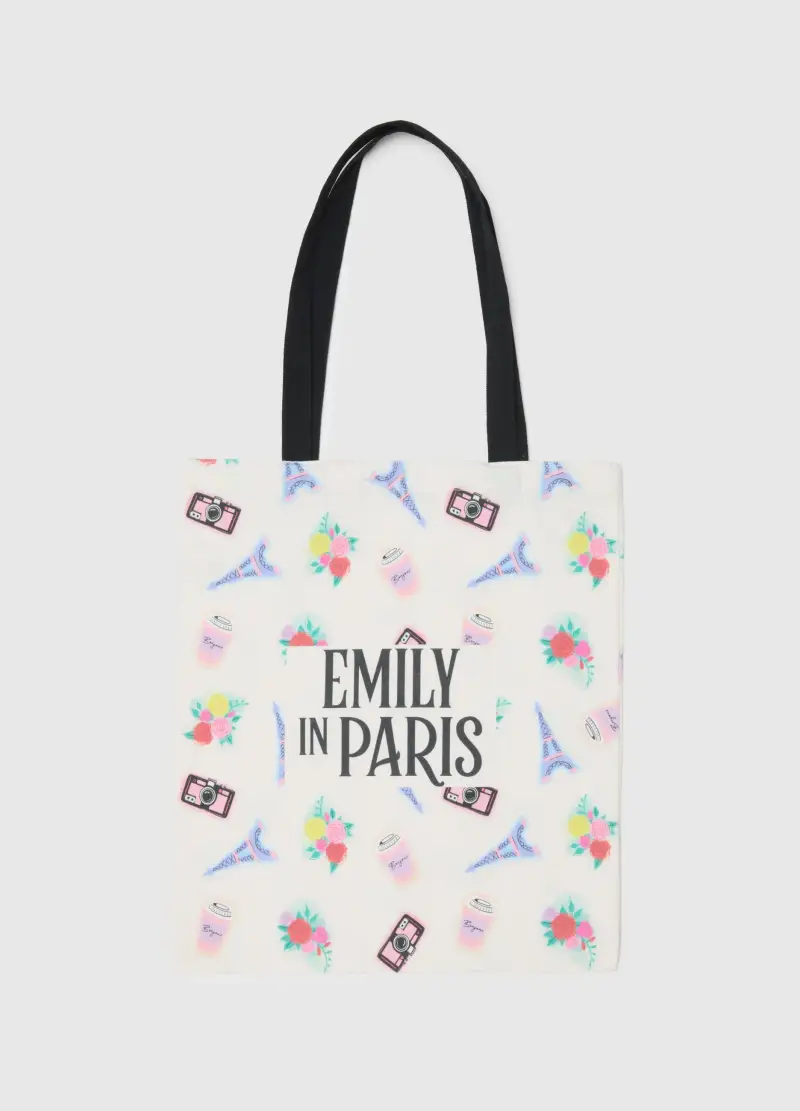 Tote Bag In Puro Cotone Multicolor Con Stampa Emily In Paris, Donna, Multicolor