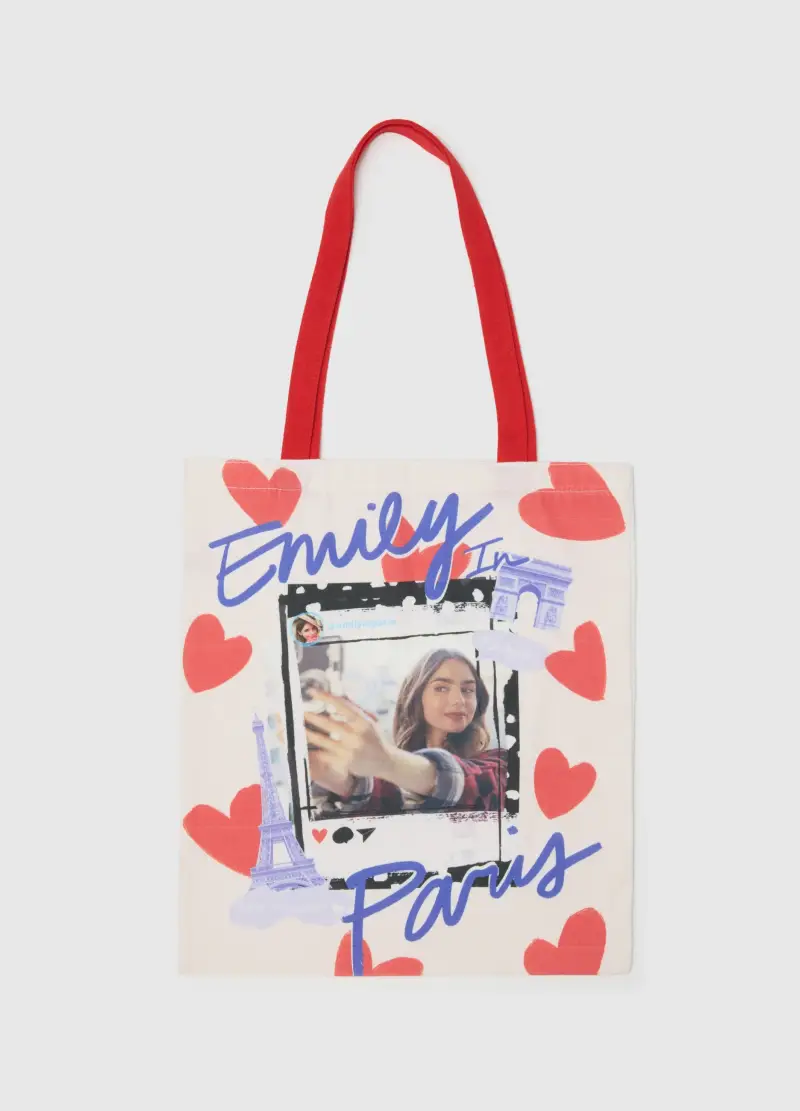 Tote Bag In Puro Cotone Multicolor Con Stampa Emily In Paris, Donna, Multicolor