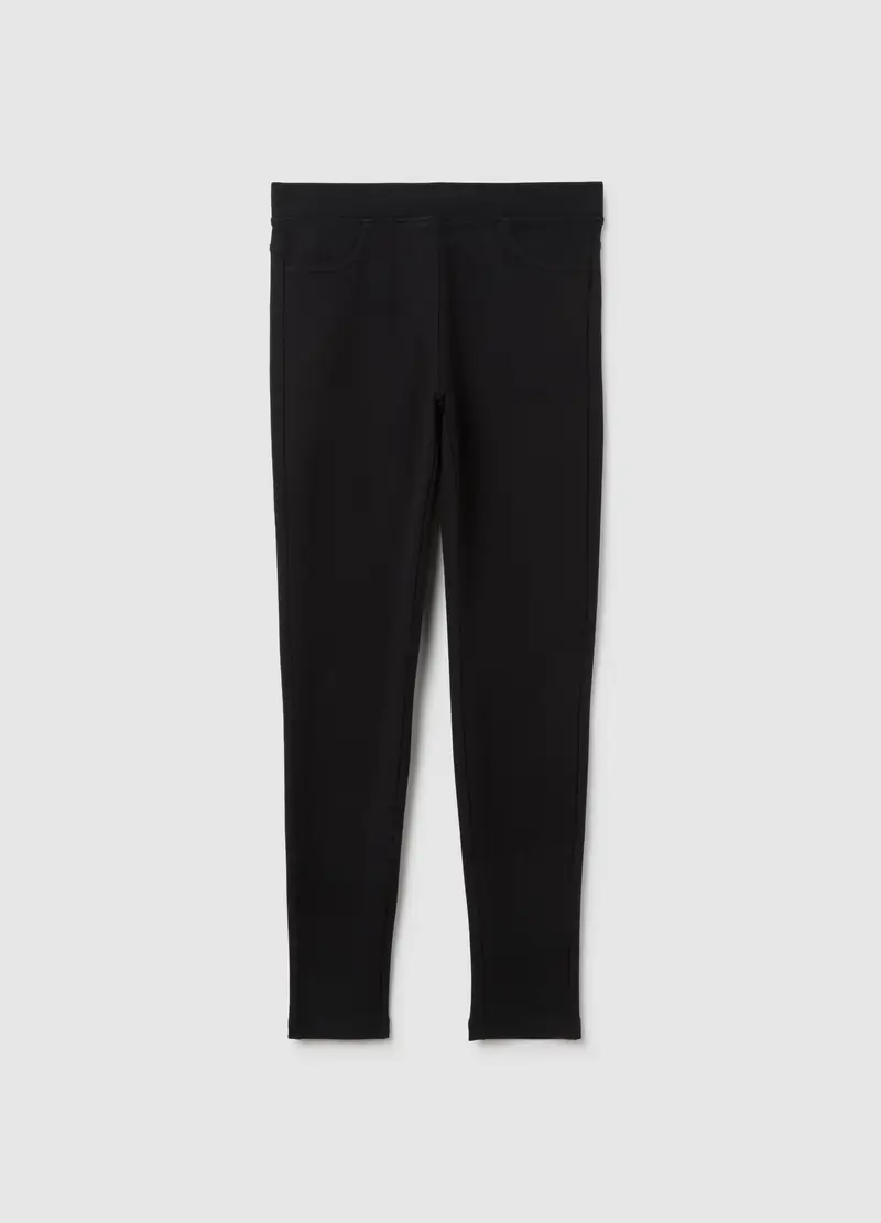 Treggings Da Ragazza In Cotone Nero Elasticizzato, Bambina, Nero