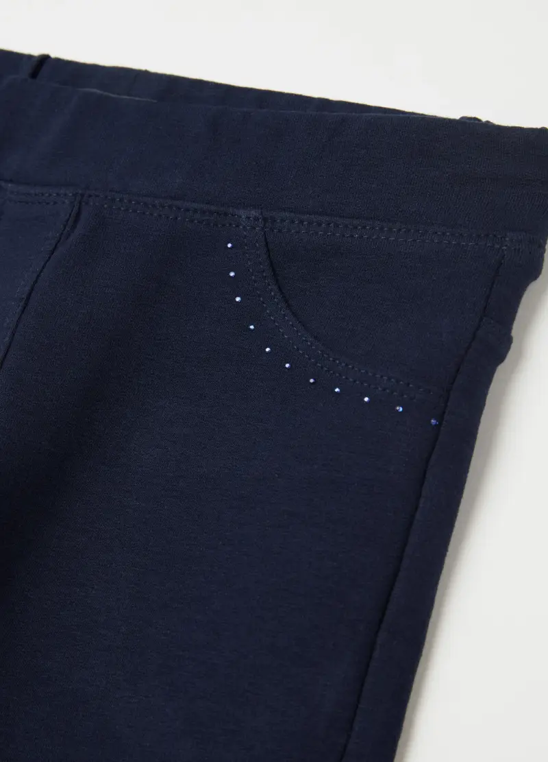 Treggings In Cotone Stretch Con Strass, Bambina, Blu miniatura 3