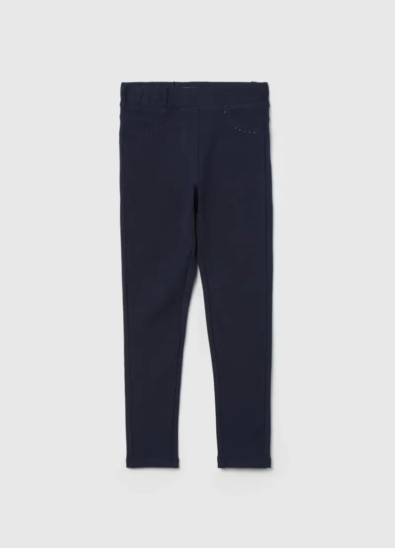 Treggings In Cotone Stretch Con Strass, Bambina, Blu