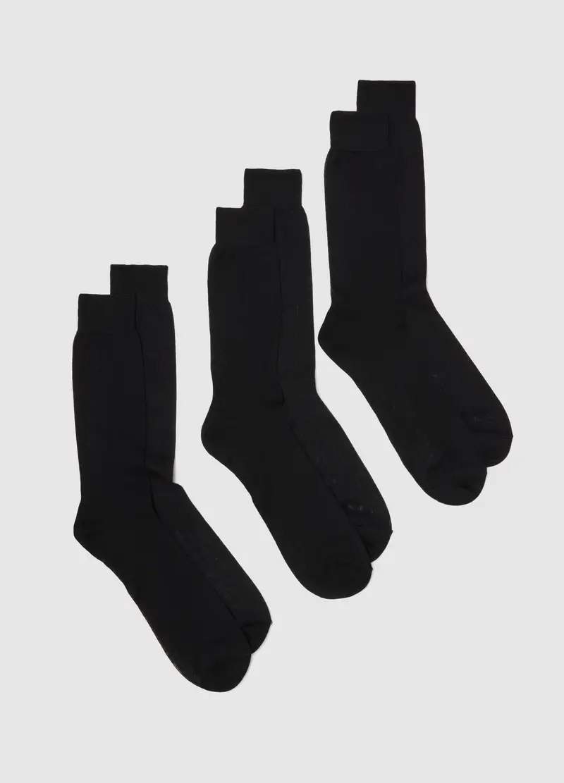 Tripack Calze Corte In Puro Cotone Nero Regular Fit, Uomo, Nero