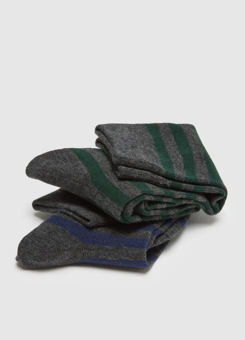 Tripack Calze In Misto Cotone A Righe Multicolor, Uomo, Multicolor miniatura 3