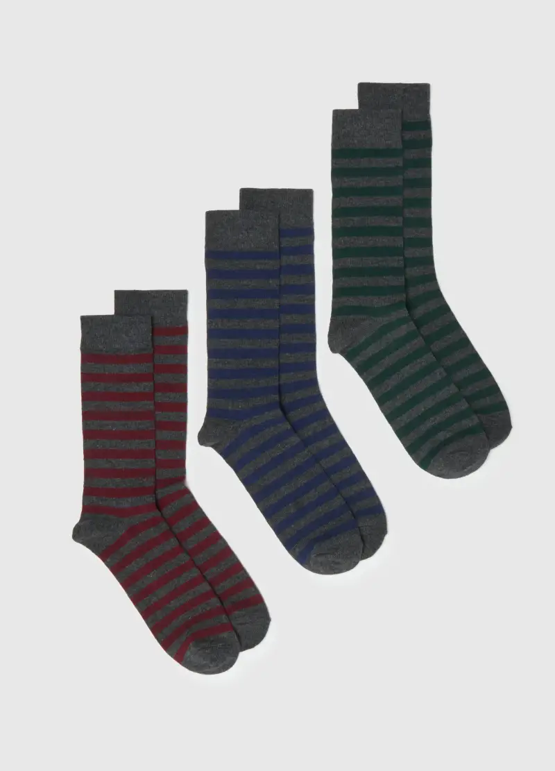 Tripack Calze In Misto Cotone A Righe Multicolor, Uomo, Multicolor