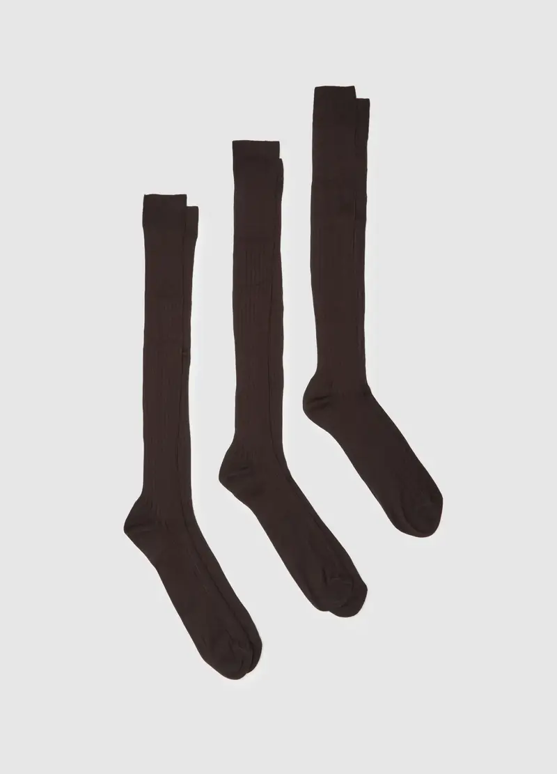 Tripack Calze Lunghe In Puro Cotone Marrone, Uomo, Marrone