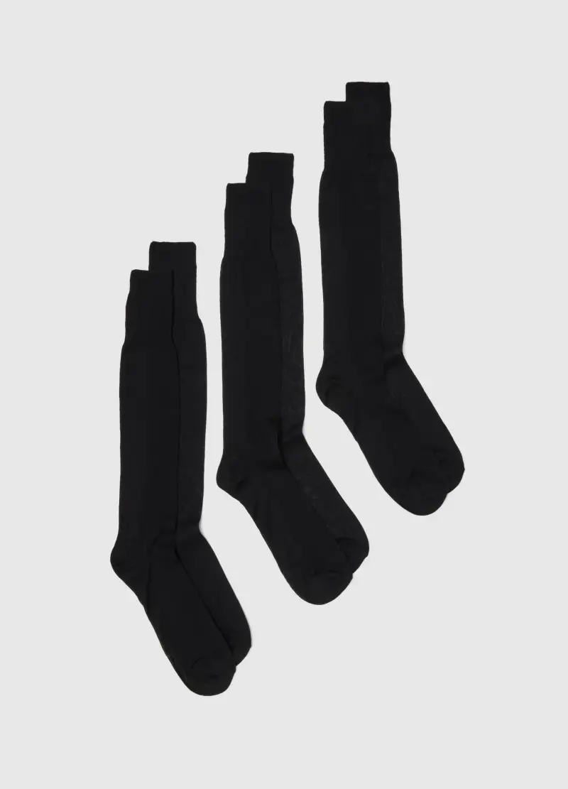 Tripack Calze Lunghe In Puro Cotone Nero Regular Fit, Uomo, Nero