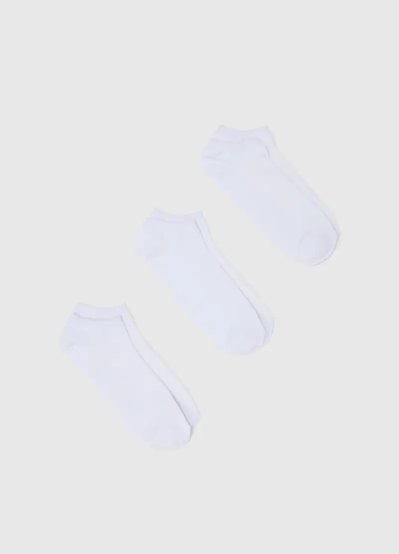Tripack Calze Sportive Alla Caviglia In Misto Cotone Bianco Regular Fit, Uomo, Bianco