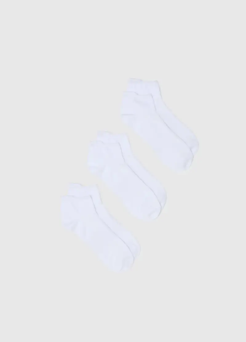Tripack Calze Sportive Alla Caviglia In Misto Cotone Bianco Regular Fit, Uomo, Bianco