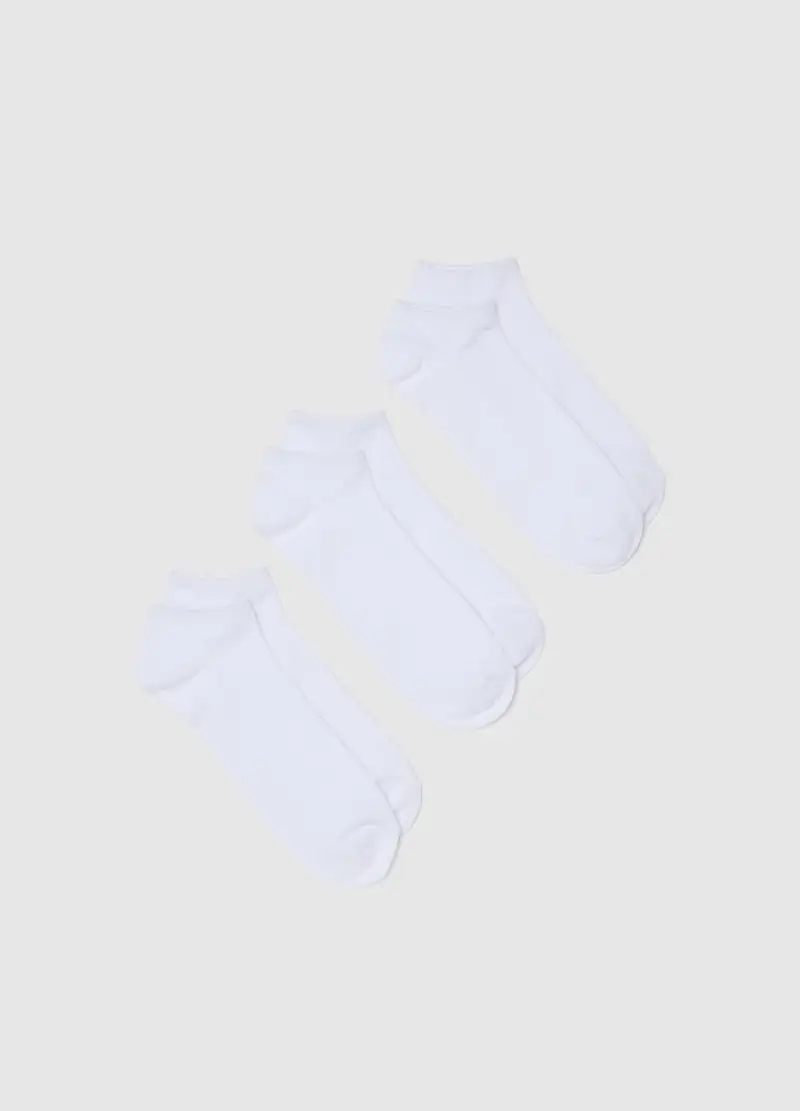 Ovs Tripack Calzini Bassi Uomo in Cotone Bianco