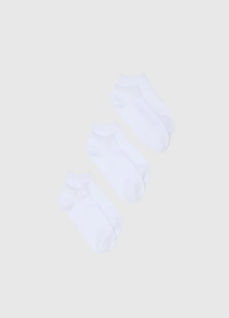Tripack Calzini Corti Bianchi In Misto Cotone Elasticizzato, Donna, Bianco
