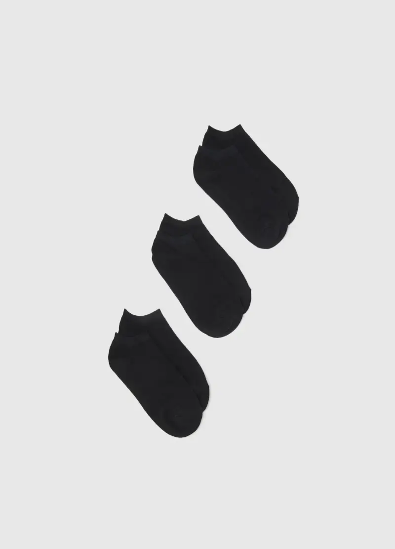 Tripack Calzini Corti Neri In Misto Cotone Elasticizzato, Donna, Nero