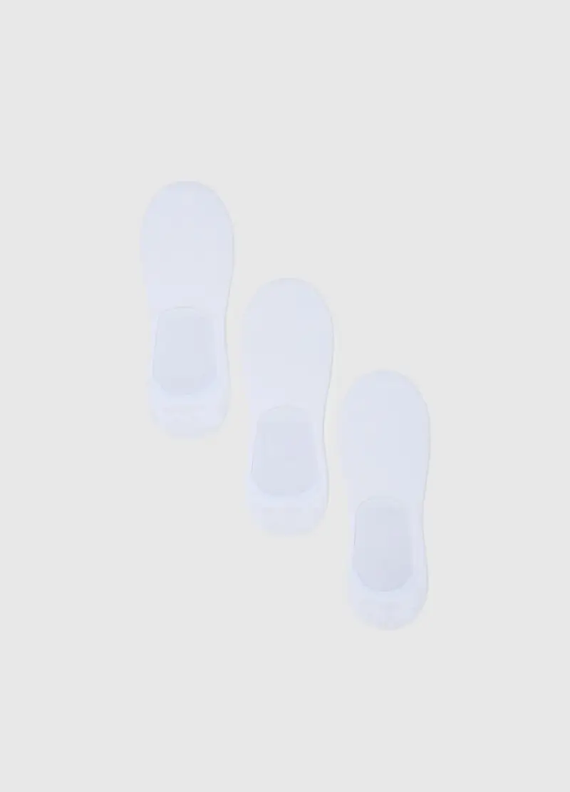 Tripack Calzini Invisibili Bianchi In Misto Cotone Elasticizzato, Donna, Bianco